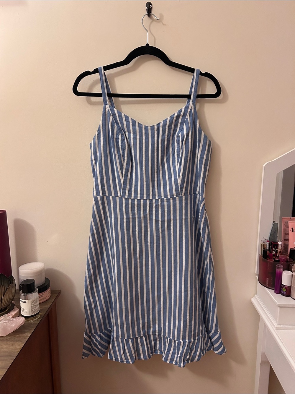 Blue and White Striped Sundress - Casual Spaghetti Strap Dress